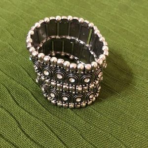 Silver Rhinestone Stretch Cuff Bracelet (USED)